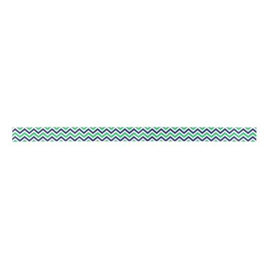 Navy, Emerald, White Large Chevron ZigZag Pattern Satinband (Vorderseite)
