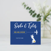 Navy England Scotland Wedding Save the Date UK Map Postkarte (Stehend Vorderseite)