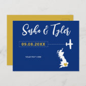 Navy England Scotland Wedding Save the Date UK Map Postkarte (Vorne/Hinten)