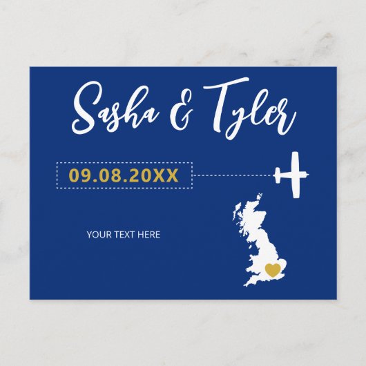 Navy England Scotland Wedding Save the Date UK Map Postkarte (Vorderseite)