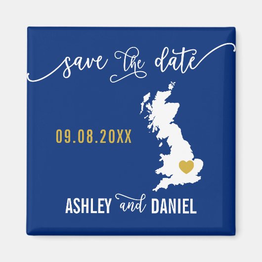 Navy England Wedding Save the Date Scotland UK Map Magnet (Vorne)