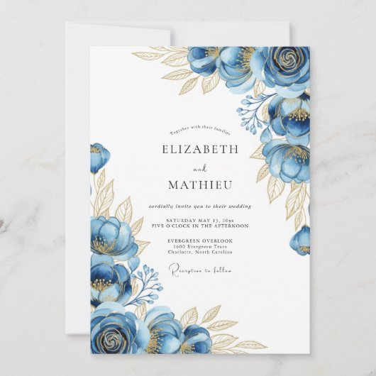 Navy Ethereal Bloom Wedding Einladung (Vorderseite)