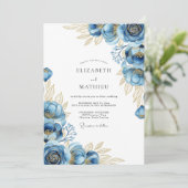 Navy Ethereal Bloom Wedding Einladung (Stehend Vorderseite)