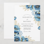 Navy Ethereal Bloom Wedding Einladung (Vorne/Hinten)