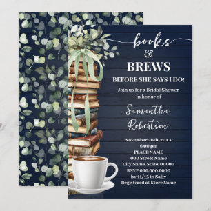 Navy Eucalyptus Bücher & Brauerei Kaffee Brautpart Einladung