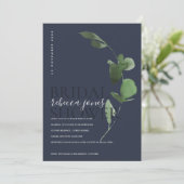 NAVY EUCALYPTUS FOLIAGE WATERCOLOR BRAUTPARTY ANKÜNDIGUNG (Stehend Vorderseite)