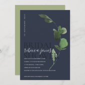 NAVY EUCALYPTUS FOLIAGE WATERCOLOR BRAUTPARTY ANKÜNDIGUNG (Vorne/Hinten)