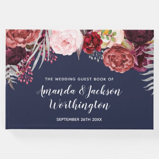 Navy Fall Marsala Blush Peony Wedding Gästebuch (Vorderseite)