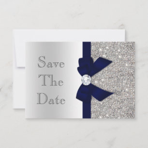 Navy Falscher Bogen & Diamanten Silber Save The Da Date