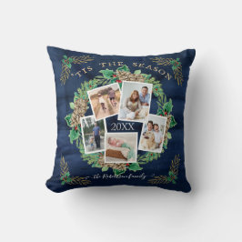 Navy Farmhouse Family Foto Wasserfarben Kiefernwal Kissen