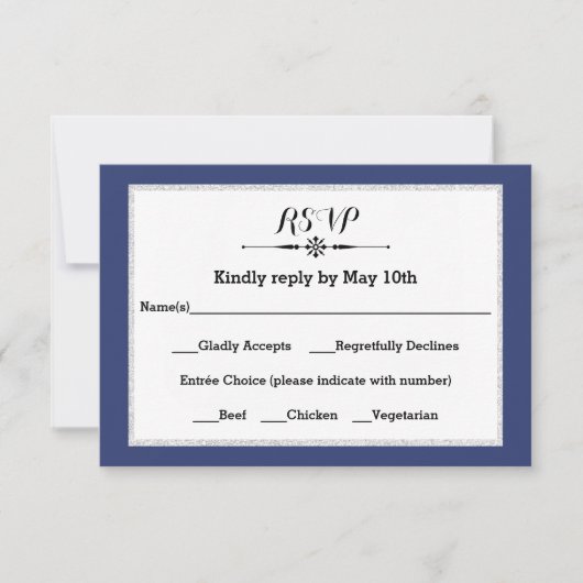 Navy & Faux Glitter Frame - RSVP Response Card Karte (Vorderseite)