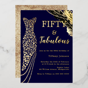 Navy Fifty & Fabulous Gold Kleid 50. Geburtstag  Folieneinladung