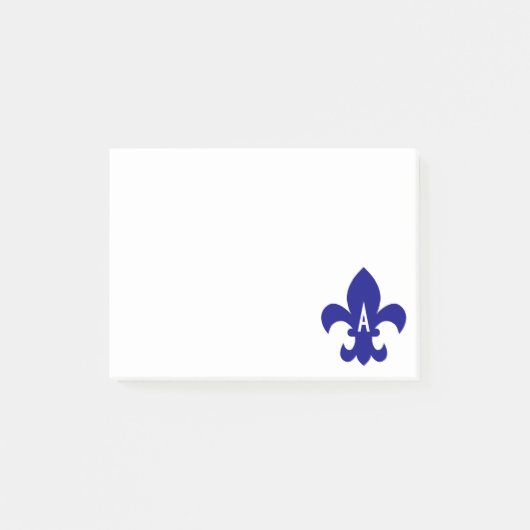 Navy Fleur de Lis Monogramm Post-it Klebezettel (Vorderseite)