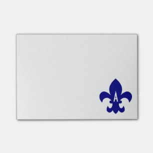 Navy Fleur de Lis Monogramm Post-it Klebezettel