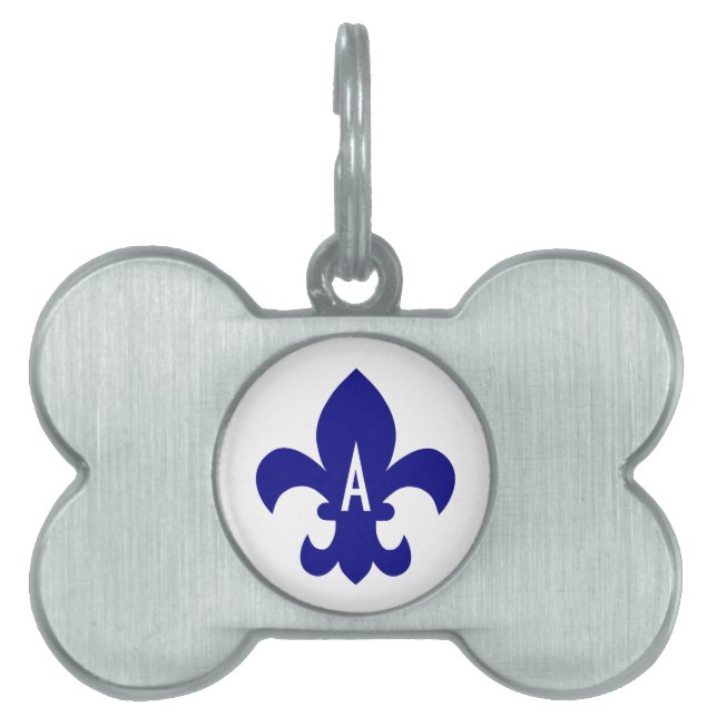 Navy Fleur de Lis Monogramm Tiermarke (Vorderseite)