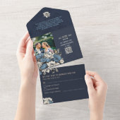 Navy Floral All in one Invite All In One Einladung (Abreißtisch)