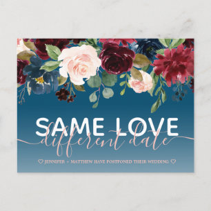 Navy Floral Andere Date Hochzeit Typografie Foto Ankündigungspostkarte