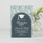 Navy Floral Arch Class of 2026 Grad Invite Einladung (Stehend Vorderseite)