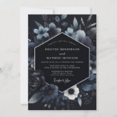 Navy Floral Bloom Hochzeit Einladung (Vorderseite)