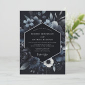 Navy Floral Bloom Hochzeit Einladung (Stehend Vorderseite)