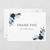 Navy Floral Boho Hochzeit Danke Postcard Postkarte (Vorne/Hinten)