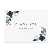 Navy Floral Boho Hochzeit Danke Postcard
