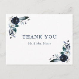 Navy Floral Boho Hochzeit Danke Postcard Postkarte