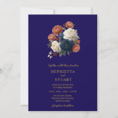 Navy Floral Botanical All-in-One Wedding Einladung (Vorderseite)