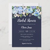 Navy Floral Brautparty Card Einladung (Vorderseite)