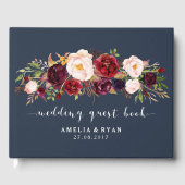 Navy Floral Burgundy Wedding Guest Book Gästebuch (Vorderseite)