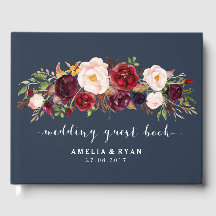 Navy Floral Burgundy Wedding Guest Book