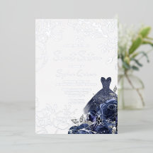 Navy Floral & Dress Sweet 16 Silver Leaf