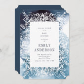 Navy Floral Elegant Baby Shower Einladung (Vorne/Hinten)