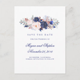 Navy Floral Elegant Save the Date Ankündigungspostkarte