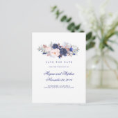 Navy Floral Elegant Save the Date Ankündigungspostkarte (Stehend Vorderseite)