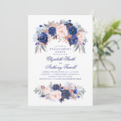 Navy Floral Elegant und Modern Engagement Party Einladung (Stehend Vorderseite)