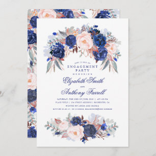 Navy Floral Elegant und Modern Engagement Party Einladung