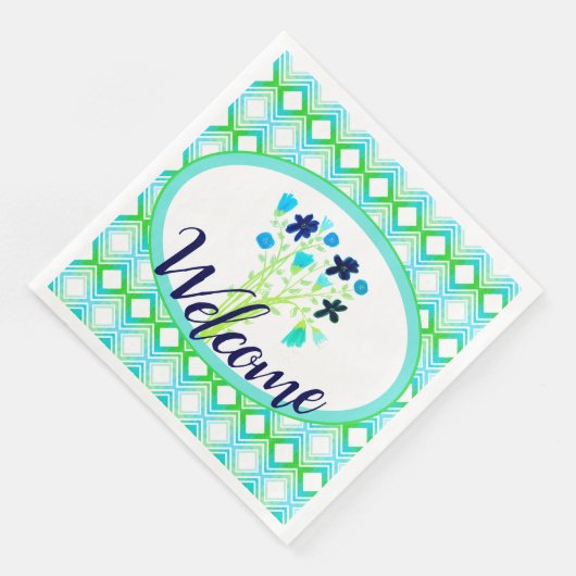 Navy Floral Event Willkommen Napkins Serviette (Ecke)