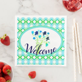 Navy Floral Event Willkommen Napkins Serviette