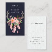 NAVY FLORAL FEATHER ANTLER WEDDING GIFT REGISTRIER VISITENKARTE (Vorne/Hinten)