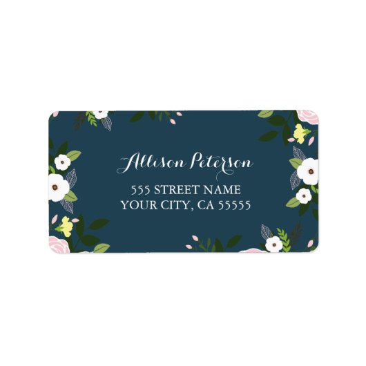 Navy Floral Garden Address Label Adressaufkleber (Vorne)