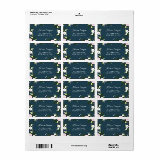 Navy Floral Garden Address Label Adressaufkleber (Vorne)