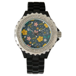 Navy Floral Garden Whimsical Spring Pattern Armbanduhr