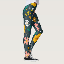 Navy Floral Garden Whimsical Spring Pattern Leggings