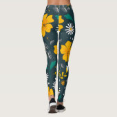 Navy Floral Garden Whimsical Spring Pattern Leggings (Rückseite)