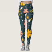 Navy Floral Garden Whimsical Spring Pattern Leggings (Vorderseite)