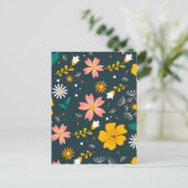 Navy Floral Garden Whimsical Spring Pattern Postkarte (Stehend Vorderseite)