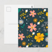 Navy Floral Garden Whimsical Spring Pattern Postkarte (Vorne/Hinten)