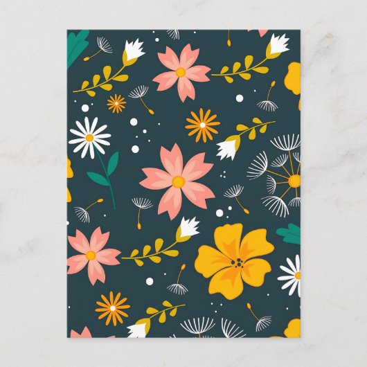 Navy Floral Garden Whimsical Spring Pattern Postkarte (Vorderseite)