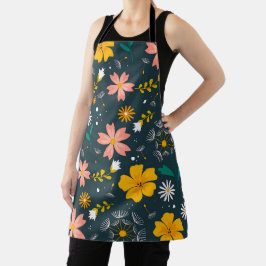 Navy Floral Garden Whimsical Spring Pattern Schürze